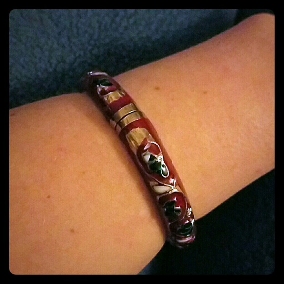 Vintage Red Enamel Bangle - Picture 1 of 4